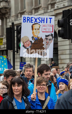 London, Großbritannien. 24 Mär, 2019. LONDON, 23. März 2019. Demonstranten der "unter die Leute"-Kampagne Marsch durch die Innenstadt von London verlangt ein neues Referendum über Brexit. Quelle: David Rowland/One-Image Fotografie/Alamy Leben Nachrichten. Quelle: One-bild Fotografie/Alamy leben Nachrichten Stockfoto