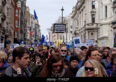 London, Großbritannien. 23. März, 2019. "Es setzte den Menschen März", die von der Abstimmung Kampagne organisiert und von der Britischen pro-europäische Kampagne Gruppe öffnen Großbritannien, findet in Central London, Park Lane über Piccadilly beginnen zu Parliament Square und Anziehung von Demonstranten aus dem ganzen Land, die eine Neue Brexit Referendum wollen. Credit: Malcolm Park/Alamy Leben Nachrichten. Stockfoto