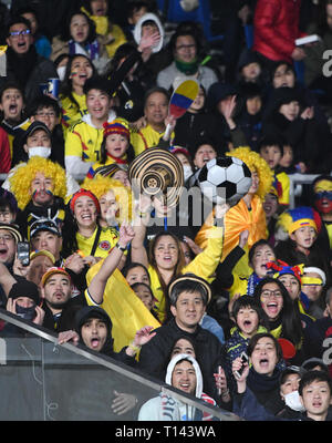 Tokio, Japan. 22 Mär, 2019. Kolumbien Fans während der kirin Challenge Cup 2019 zwischen Kolumbien und Japan auf der Internationalen Yokohama Stadion in Yokohama, Japan. Freitag, März 22, 2019. Foto: Ramiro Agustin Vargas Tabares Credit: Ramiro Agustin Vargas Tabares/ZUMA Draht/Alamy leben Nachrichten Stockfoto