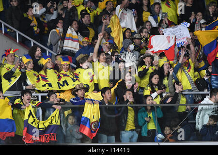 Tokio, Japan. 22 Mär, 2019. Kolumbien Fans können an der Kirin Challenge Cup 2019 zwischen Kolumbien und Japan auf der Internationalen Yokohama Stadion in Yokohama, Japan gesehen werden. Freitag, März 22, 2019. Foto: Ramiro Agustin Vargas Tabares Credit: Ramiro Agustin Vargas Tabares/ZUMA Draht/Alamy leben Nachrichten Stockfoto