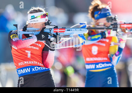 BMW IBU Weltcup Biathlon. 23. März 2019 Tiril Eckhoff von Norwegen in Aktion während der Damen 10 km Verfolgung an der BMW IBU Weltcup Biathlon in Holmenkollen Oslo, Norwegen. Credit: Nigel Waldron/Alamy leben Nachrichten Stockfoto