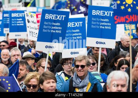 London, England. 23. März 2019. Die Abstimmung März. Hunderttausende Demonstranten versammeln sich in London zu verlangen eine so genannte 'Abstimmung', nur sechs Tage vor der Britischen ursprünglichen Abreisetag die EU zu verlassen. Im März folgt eine turbulente Woche im Parlament, wo Premierminister Theresa May eine schmale Verlängerung ihrer Brexit Angebot zu Pass gegeben wurde, und eine e-Petition veröffentlicht, die bereits mehr als drei Millionen Unterschriften gesammelt hat, und die Zahl steigt rapide an und fordert die Regierung des Vereinigten Königreichs zu Artikel 50 widerrufen und bleiben in der EU. Credit: Francesca Moore/Alamy leben Nachrichten Stockfoto