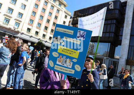 Madrid, Spanien. 23 Mär, 2019. Die britische Gemeinschaft in Spanien konzentriert sich zugunsten eines anderen Referendum über Brexit in der Plaza de Colón" in Verteidigung der Rechte der fünf Millionen Europäer im Vereinigten Königreich und Briten in der Europäischen Union und zu einem zweiten Referendum über den Austritt Großbritanniens aus der EU verlangen. Credit: Jesús Hellin/Alamy leben Nachrichten Stockfoto