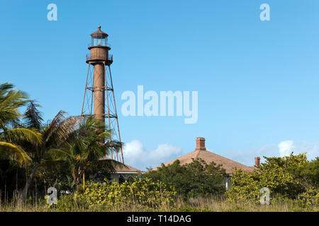 98-Fuß hohen Eisen Sanibel Island Leuchtturm war zuerst im Jahre 1884, beleuchtet auf Sanibel Island, eine vorgelagerten Insel in der Nähe von Fort Myers, Florida. Stockfoto