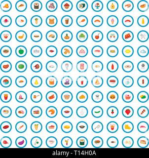 100 Mahlzeit Icons set, cartoon-Stil Stock Vektor