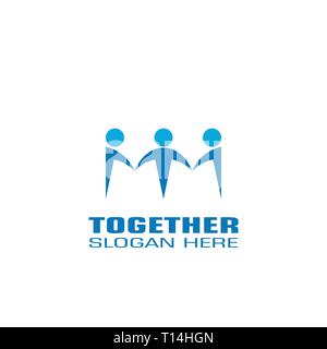 Zusammen Grafik logo Template, das Logo von drei Personen halten sich an den Händen, Vector Illustration. Stock Vektor