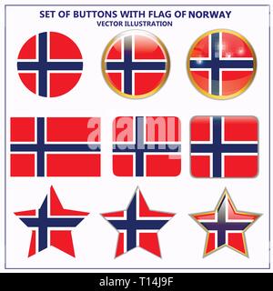 Satz von Banner mit Flagge Norwegens. Bunte Illustrationen mit Fahnen für Web Design. Abbildung mit transparenten Hintergrund. Stock Vektor