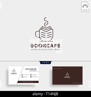 Buch Tasse Cafe Bildung line Schwarz einfaches Logo template Vector Illustration icon-Element isoliert - Vektor Datei Stock Vektor