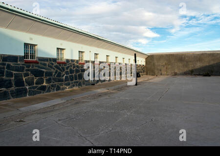 Die gefängnishof auf Robben Island, wo Nelson Mandela während der Apartheid inhaftiert war, Kapstadt, Südafrika. Stockfoto