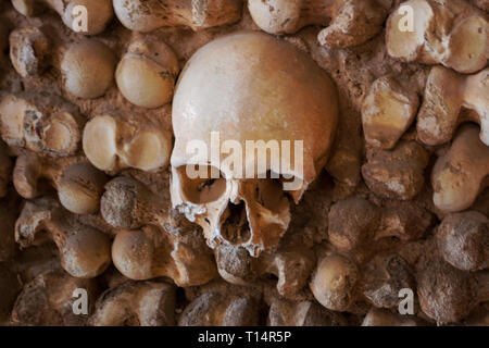 Die Capela dos Ossos in der Igreja do Carmo, Faro, die auch als Knochen Kapelle bekannt, contians die Skelette von ca. 10.000 Mönche Stockfoto