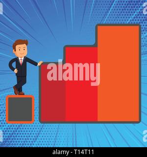 Happy Geschäftsmann, Wachstum und Erfolg in steigenden Balkendiagramm Spalten Design business Leere Vorlage isoliert Minimalistische Grafik layout Vorlage Stock Vektor