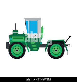 Grünen Traktor von der einen Seite Vector Illustration. Bauernhof landwirtschaftliche Ausrüstung Fahrzeug Maschinen Transport. Stock Vektor
