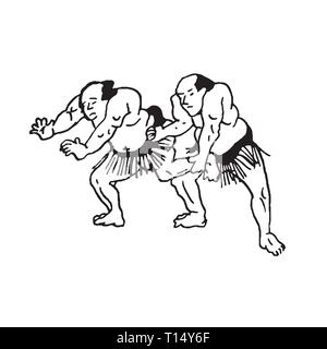 Handgezeichnete Illustration von Sumo Mann Wrestler kämpfen auf weiß Hintergrund Stock Vektor