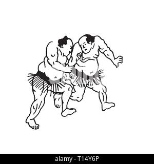Handgezeichnete Illustration von Sumo Mann Wrestler kämpfen auf weiß Hintergrund Stock Vektor