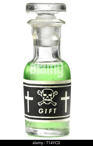 Jahrgang Deutsche Glas Flasche Gift auf weißem Hintergrund Stockfoto