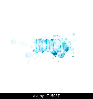 Aquarell tupfen Blau mit Spritzer und Flecken. Isolierte blauen Fleck auf weissem Hintergrund. Gezeichnet von Hand. Stockfoto