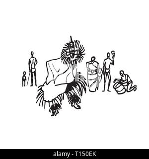 Vektor-Illustration von Native schwarz gehäutet ethnischen Menschen in Afrika Stämme und Ureinwohner. Stock Vektor