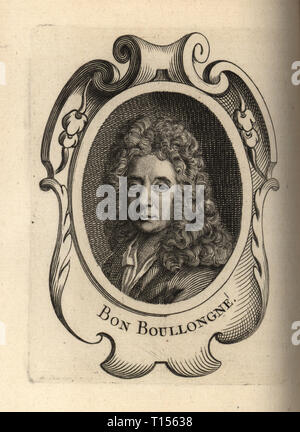 Portrait von Bon Boullogne, französischer Maler, 1649-1717. Kupferstich von Antoine-Joseph Dezallier d'€™ Argenvilleâ € ™ s Abrege de la vie des plus fameux Peintres, Leben der berühmtesten Künstler, de Bure l €™ Aine, Paris, 1762. Stockfoto