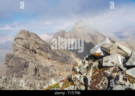 Vereinigtes Königreich, Schottland, Isle of Skye, Black Cuillins, Ansicht von Bruach na Frithe zu Bin Basteir Stockfoto