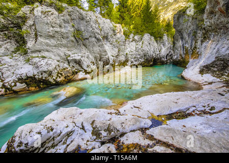 Türkisfarbene Fluss Soca im Triglav National Park, die Julischen Alpen, Slowenien, Europa Stockfoto