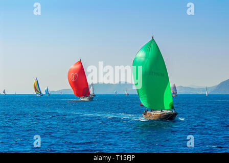 Bodrum, Türkei, 23. Oktober 2010: Bodrum Cup Rennen, Gulet Holz- Segelboote Stockfoto