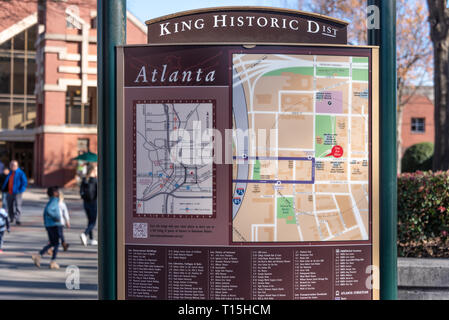 Lage mit Karte des Königs historischer Bezirk an der Martin Luther King Jr. Historical Park in Atlanta, Georgia. (USA) Stockfoto