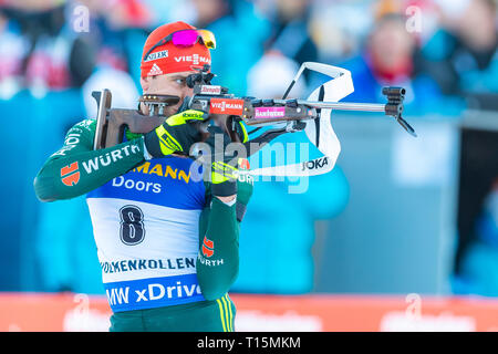 BMW IBU Weltcup Biathlon. 23. März 2019 Arnd Peiffer von Deutschland in Aktion während der Männer 12,5 km Verfolgung an der BMW IBU Weltcup Biathlon in Holmenkollen Oslo, Norwegen. Credit: Nigel Waldron/Alamy leben Nachrichten Stockfoto