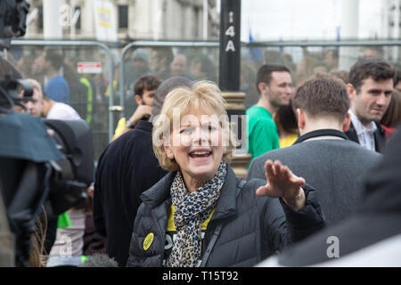 London, Großbritannien. 23 Mär, 2019. Anna Brexiter Soubry Herausforderungen ein demonstrant nach ihrer Rede auf der Bühne in Parliament Square, Westminster. Credit: Santo Basone/Alamy leben Nachrichten Stockfoto