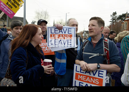 Nottingham, UK. 23 Mär, 2019. Verlassen bedeutet marchers verlassen, in Beeston, Nottingham Credit: Chris Whiteman/Alamy leben Nachrichten Stockfoto