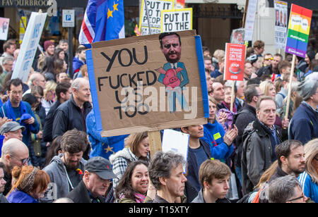 London, Großbritannien. 23 Mär, 2019. Tausende steigen auf London für Ihn zu den Protest anspruchsvolle ein zweites Referendum in einem BREXIT März in London am 23. März 2019. Foto von Andy Rowland. Credit: Andrew Rowland/Alamy leben Nachrichten Stockfoto