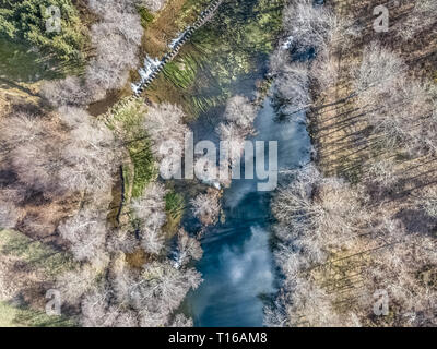 Luftaufnahme von Drone, künstlicher See und dichten Wald an den Ufern, in Portugal Stockfoto