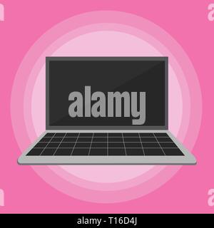 Laptop mit Raster Design Tastatur und leeren schwarzen Bildschirm auf pastellfarbenen Hintergrund Design Business Konzept leere Vorlage kopieren Raum Text für Anzeige Web site Isola Stock Vektor