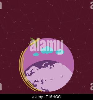 Flugzeug mit bewegten Symbol fliegen Um bunte Kugel und leeren Text Space Design business Leere Vorlage isoliert Minimalistische Grafik layout Vorlage Stock Vektor