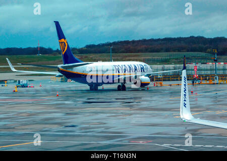 Ryanair Haushalt Carrier, Boeing 737, Fluggesellschaft, Flughafen Stansted, London, UK Stockfoto