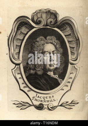 Portrait von Sir James Thornhill, englischer Maler von historischen Themen 1675-1734. Jacques Thornhill. Kupferstich nach einem Portrait von Joseph Highmore von Antoine-Joseph Dezallier d'€™ Argenvilleâ € ™ s Abrege de la vie des plus fameux Peintres, Leben der berühmtesten Künstler, de Bure l €™ Aine, Paris, 1762. Stockfoto