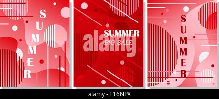 Satz von 3 Abstract backgrunds. Dynamische strukturierten Hintergrund Konstruktion in 3D-Stil. Fluid Gradienten. Sommer Poster für Design. Stock Vektor