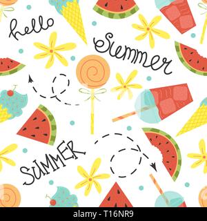 Cartoon nahtlose Muster. Vektor Sommer Hintergrund. Wassermelone Smoothie. Stock Vektor