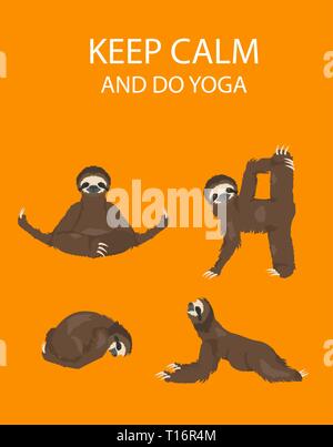 Faultier Yoga Kollektion. Lustige Cartoon Tiere in verschiedenen Haltungen. Vector Illustration Stock Vektor