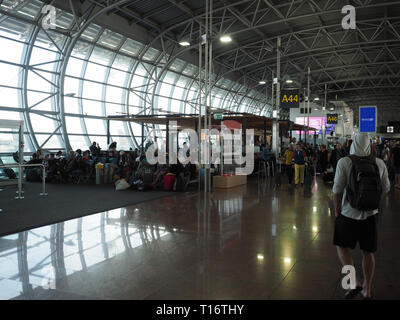 Zaventem, Belgien - 23. Juli 2018: Aufnahme des Flugsteigs A am Flughafen Brüssel. Stockfoto