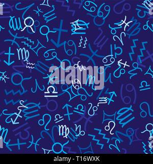 Blau nahtlose Muster mit Sternzeichen Symbole, Vector Illustration Stock Vektor