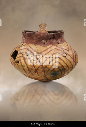 Kupferzeit eingerichtetes terra cotta Warenkorb Topf. Etwa 5000 v. Chr.. Catalhoyuk Sammlung, das Archäologische Museum von Konya, Türkei Stockfoto