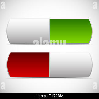 Power On-Off-Schalter, Tasten in Rot und Grün. Einfache UI-Interface Element festlegen Stockfoto