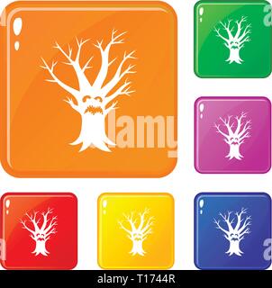 Beängstigend baum Icons Set Vector Farbe Stock Vektor