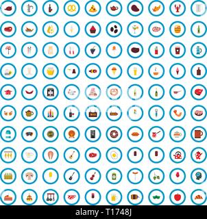100 Menü kunst Symbole, flacher Stil Stock Vektor