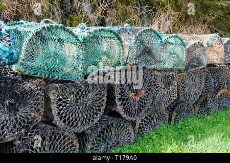 Angeln Töpfe net Körbe für Hummer, Muscheln und Fisch Stockfoto