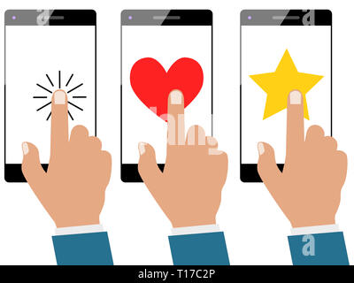 Der Geschäftsmann hand Touchscreen Smartphone oder Handy isoliert Stockfoto