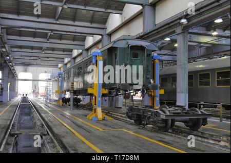 Italien, Stiftung FS Italiane, Tag der offenen Tür in den Werkstätten der der Quadra Rialzo" Milano Centrale Bahnhof, wo die historischen Züge bewahrt und wiederhergestellt werden anlässlich der FAI Frühlingstage. Stockfoto