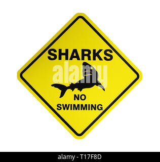Haie - Kein Schwimmen, Zeichen in Australien, auf weißem Hintergrund Stockfoto