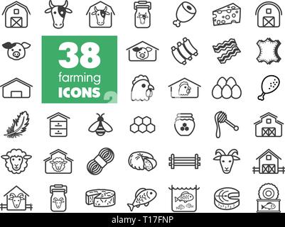 Farm Animal Icons einstellen. Grafik Symbol für Ihre Web site Design, Logo, App, UI. Vector Illustration, EPS 10. Stock Vektor