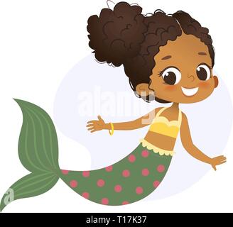 Mermaid Afro Charakter mythischen Mädchen kleine Nymphe Stock Vektor